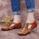 Retro Embossed Flower Splicing Floral Hollow Lace Up Slip On Flat Shoes