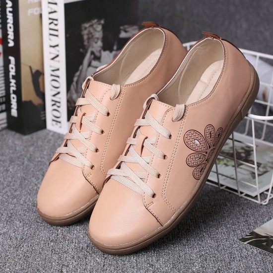 Closed Toe Hollow Out Lace Up Casual Flat Shoes