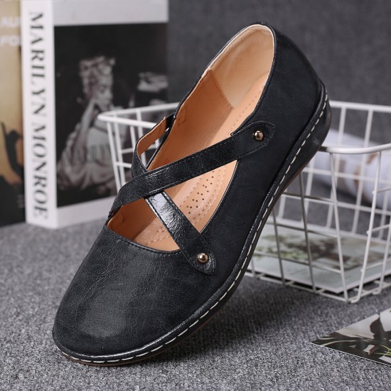 Women Cross Strap Solid Color Casual Comfy Flats