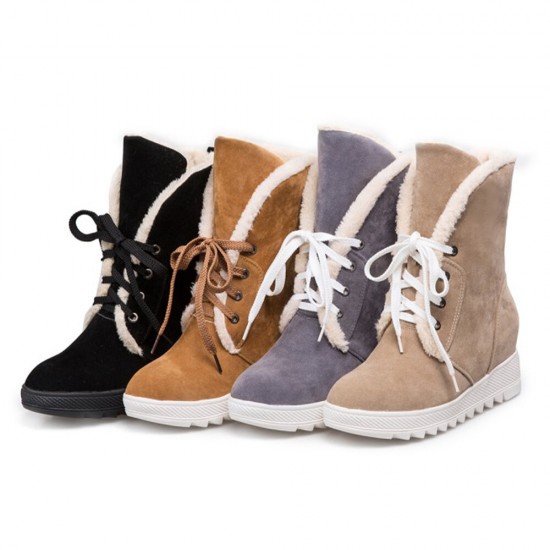 Plus Size Women Casual Warm Slip Resistant Lace Up Thick Sole Snow Boots