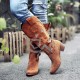 Plus Size Women Suede Rhinestone Chunky Heel Knee Cowboy Boots