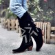 Plus Size Women Suede Rhinestone Chunky Heel Knee Cowboy Boots