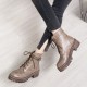 Women Casual Solid Color Buckle Lace Up Platform Short Combat Boots