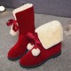 Women Solid Color Casual Elegant Pompom Bowknot Warm Fluff Flanging Snow Boots