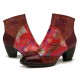 Retro Colorful Printed Flowers Pattern Embossed Stitching Comfortable Zipper High Heel Boots