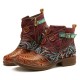 Retro Floral Pattern Splicing Adjustable Casual Round Toe Zipper Ankle Boots