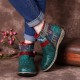 Retro Womens Green Embossed Genuine Leather Soft Flat Zipper Ankle Boots