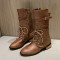 Women Large Size Knotted Side-zip Elegant Casual Leather Riding Boots