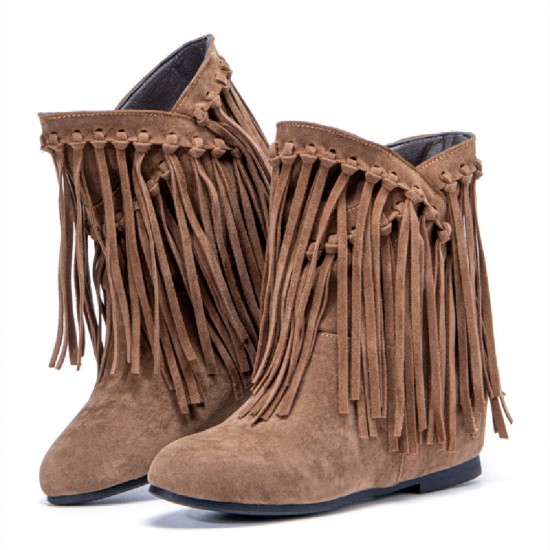 Plus Size Women Casual Suede Tassel Increased Heel Short Boots