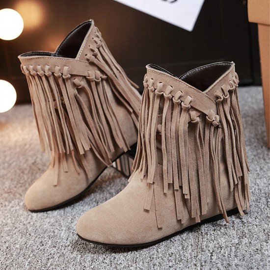 Plus Size Women Casual Suede Tassel Increased Heel Short Boots