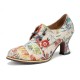 Fresh Natural Flowers Leaves Printed Comfy Wearable Chunky Heel Women Casual Lace Up Pumps