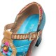 Genuine Leather Bohemian Ethnic Style Buckle Comfy Floral T-strap Heels