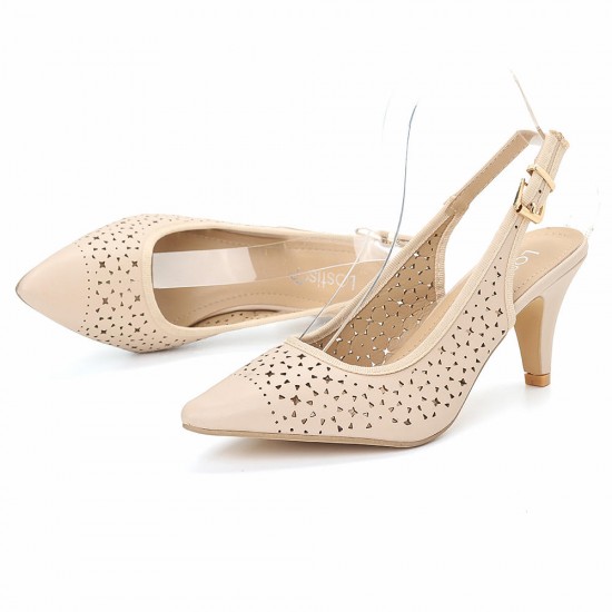 Women Hollow Out Pointed Toe Slingback Elegant Office Pumps