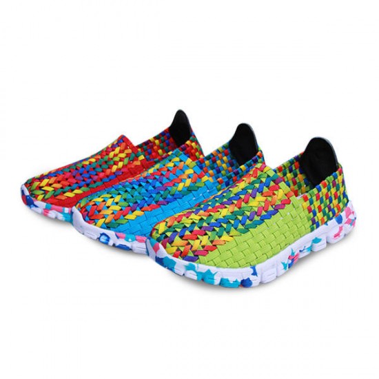 US Size 5-10 Women Casual Hand-made Knitting Shoes Outdoor Breathable Comfortable Flats Shoes