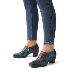 Genuine Leather Comfy Side-zip Retro Square Toe Heels
