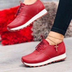 Large Size Women Lace-up Solid Color Casual Sneakers